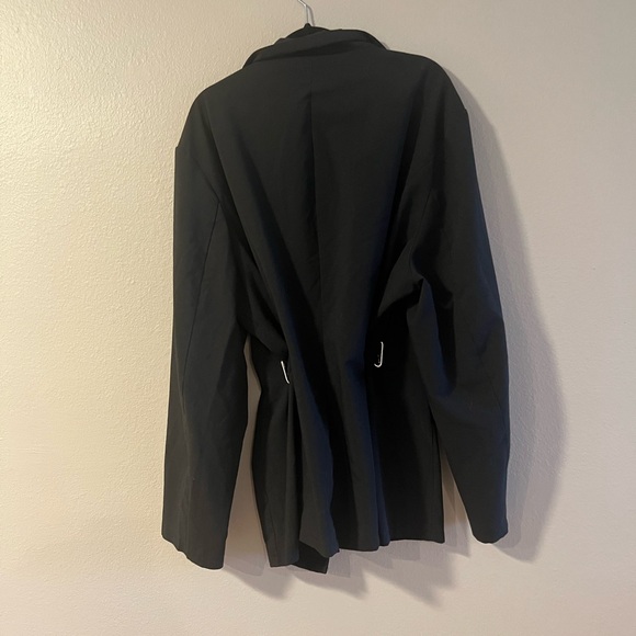 Black Blazer with Classic Lapel and Tie Waist - Picture 2 of 5